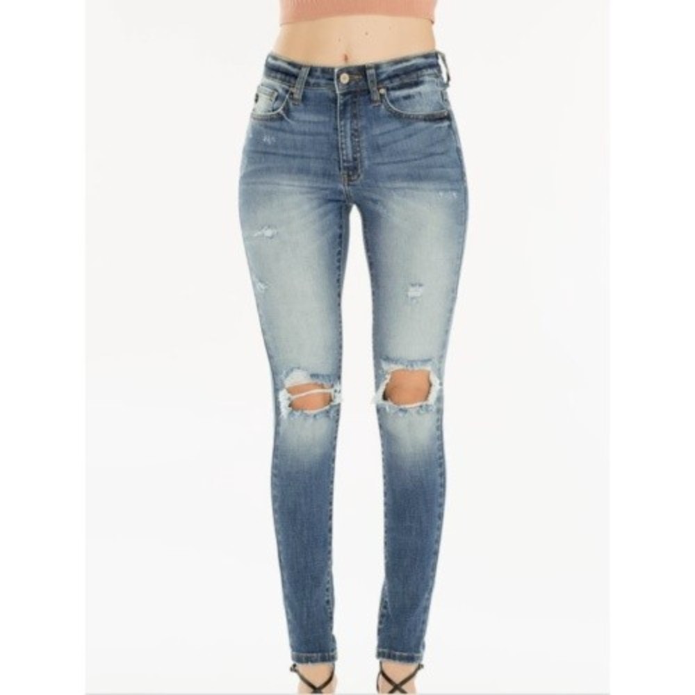 KanCan High Rise Medium Wash distressed Super Skinny Jeans KC7263M SZ 9/28